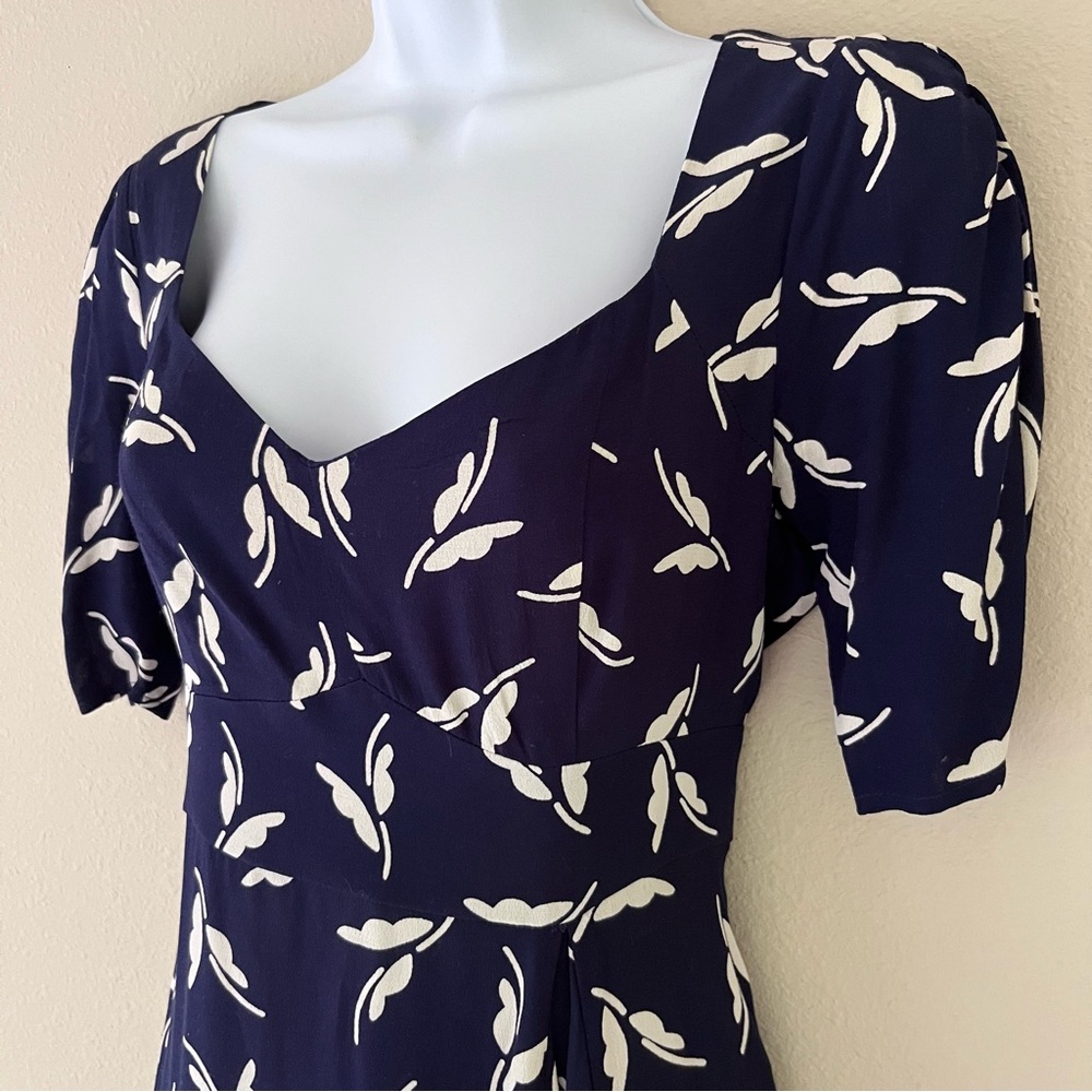 Anthropologie Maeve Fern Ruched Dress Size 4 Navy Retro Rockabilly Cottagecore - Picture 3 of 11